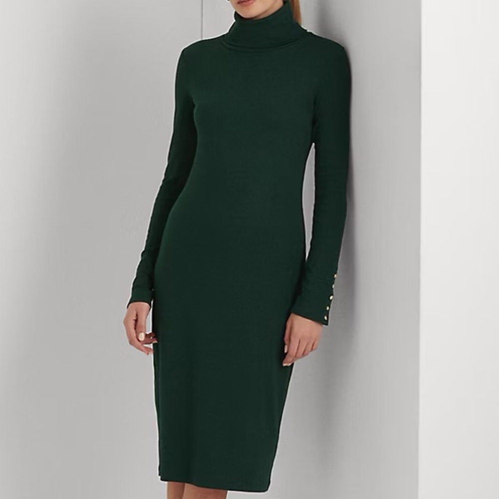 Lauren Ralph lauren macys black turtleneck cotton blend long sleeve dress 12 nwt